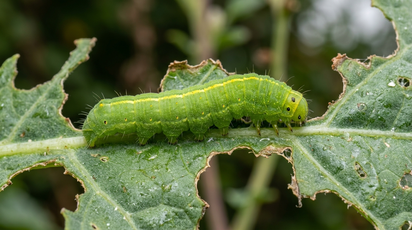 秋の4大害虫であるアオムシ、コナガ、ヨトウムシ、アブラムシの生態と食害の様子